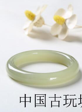 新疆高端和田玉青白玉手镯女款玉镯子冰底浅鸭蛋青细条玉手镯百搭