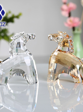 水晶小马摆件十二生肖高档办公桌装饰品创意平安夜圣诞节生日礼物