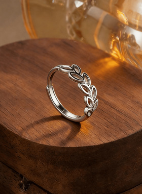 深圳旭佳旭家925纯银镂空麦穗树叶戒指女轻奢高级感时尚简约开口