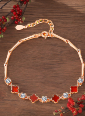 深圳旭佳旭家999纯银四叶草锆石手链女轻奢时尚高级感竹节手镯