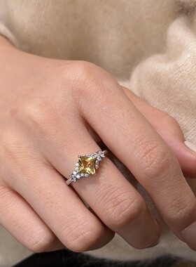 深圳旭佳旭家s925纯银几何刻面黄水晶闪钻恒星戒指女高级感气质