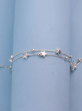 深圳旭佳足银990双层星星手链女百搭小众韩版个性学生手饰星辰