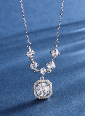 深圳旭佳S999纯银闪钻方糖项链女韩版时尚轻奢高级感气质锆石锁骨