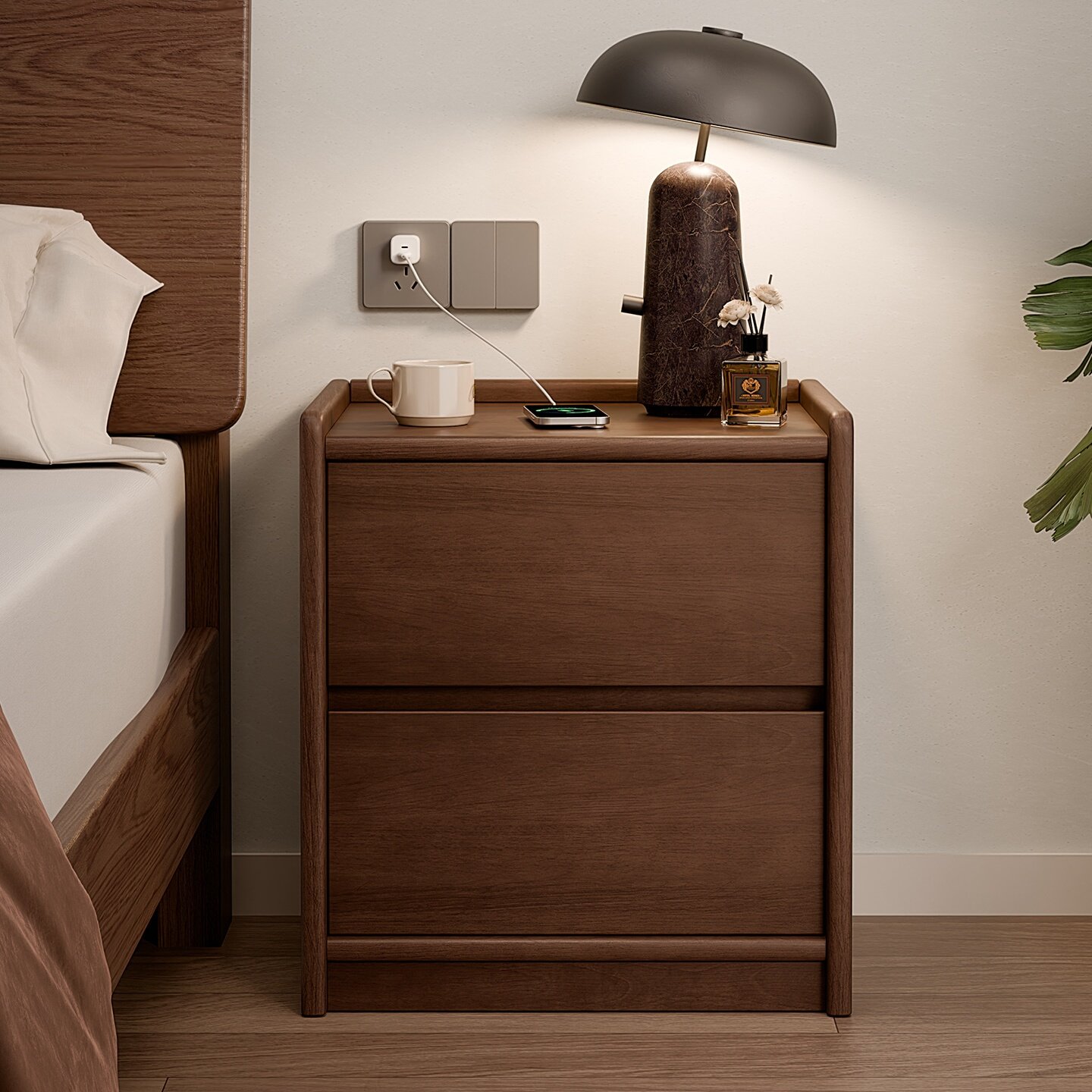 家逸实木床头柜家用卧室2025爆款小型中古风收纳柜轻奢床边置物柜,淘宝优惠券,粉丝福利购,淘宝优惠卷