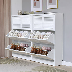 家逸实木鞋柜简约现代门厅柜家用翻斗鞋柜超薄大容量玄关柜储物柜