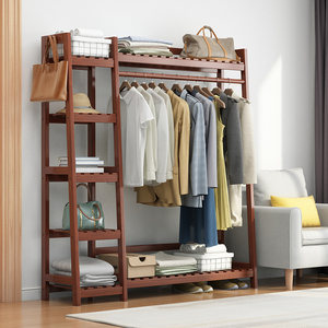 家逸简易衣帽架实木衣架落地卧室挂衣架简约现代衣服架子落地衣架