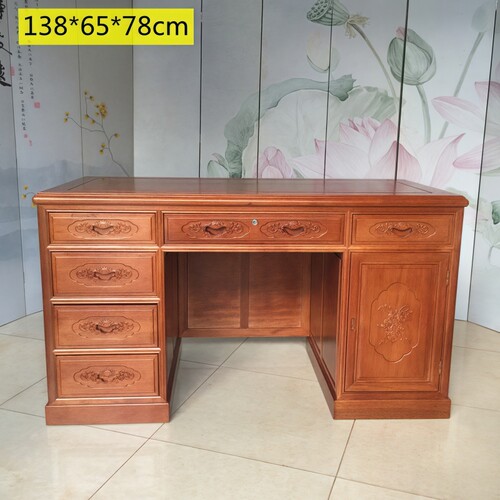 红木家具书桌大班台金花梨木原木中式简约办公桌老板桌可拆装实木 - 图3