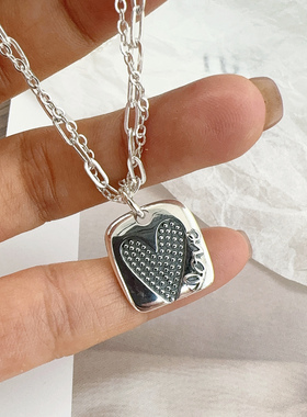 项链s925纯银方牌吊坠锁骨链女