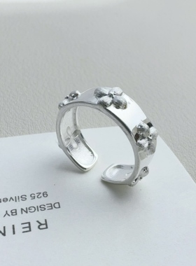 设计师款复古花朵戒指女925纯银百搭高级感开口戒指环ins小众轻奢