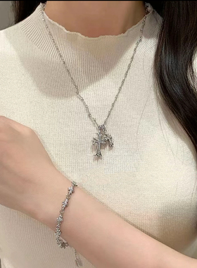 S925纯银镶钻十字架项链女