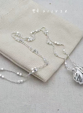 韩代S925纯银贝壳吊坠毛衣链小众设计高级感百搭项链2026新款简约
