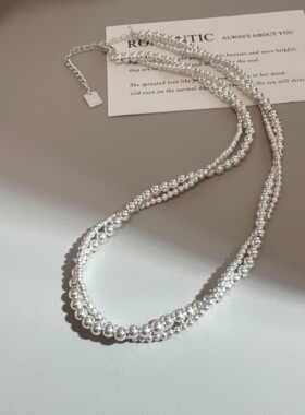 S925银双层银珠缠绕项链锁骨链