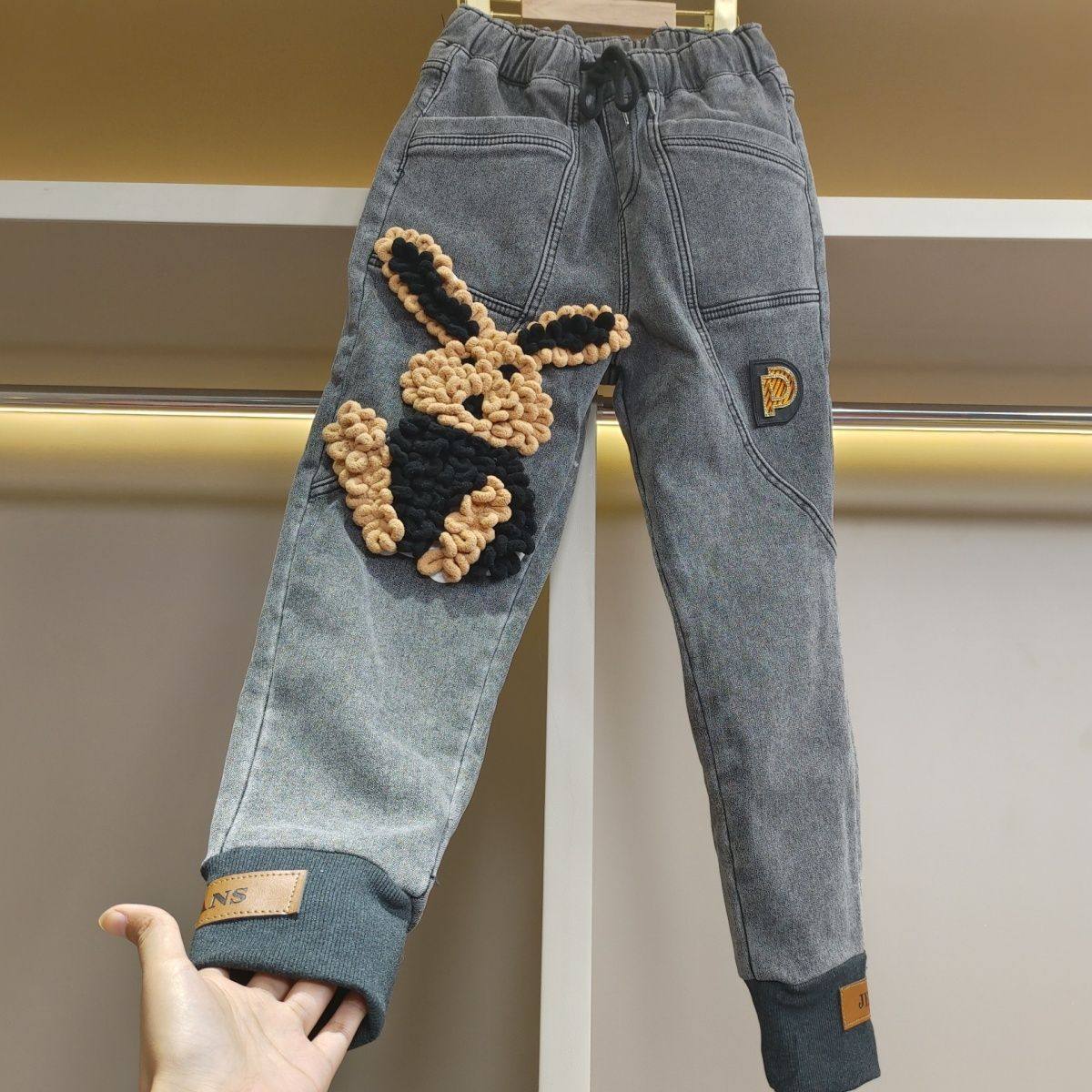 2025新款牛仔裤女秋冬兔子宽松直筒哈伦洋气小脚裤加绒,淘宝优惠券,粉丝福利购,淘宝优惠卷