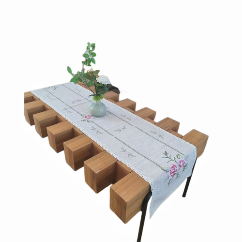 出口原单合同40x170亚麻双花牡丹绣布艺桌旗酒柜或者五斗橱茶几布 - 图3