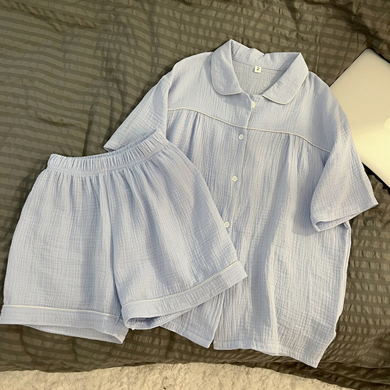 睡衣女夏季纯棉薄款短袖2022年新款套装甜美可爱开衫可外穿家居服