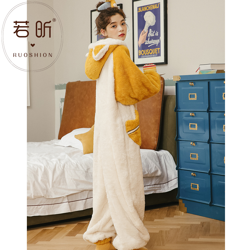 若昕服饰旗舰店珊瑚绒睡衣女春秋冬季连体卡通动漫可爱甜美套装保暖法兰绒家居服2