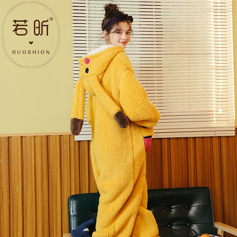 若昕服饰旗舰店珊瑚绒睡衣女春秋冬季连体卡通动漫可爱甜美学生加厚法兰绒家居服2