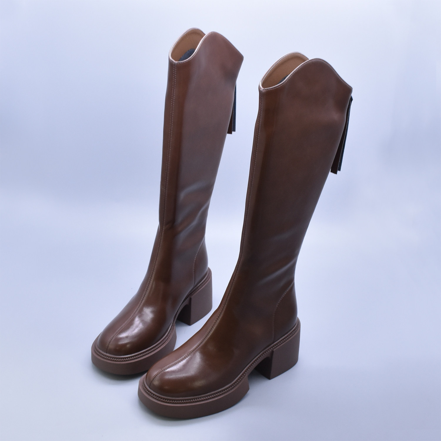 粗跟显腿直V口后拉链加绒高筒靴修脚显瘦及膝骑士靴圆头女靴软底,淘宝优惠券,粉丝福利购,淘宝优惠卷