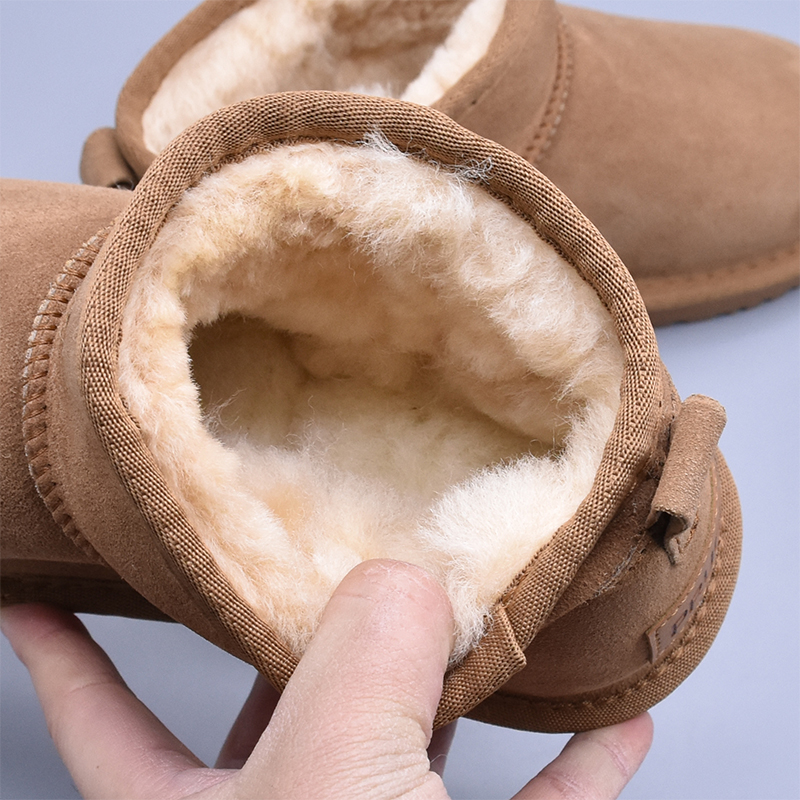 羊皮毛一体雪地靴女短筒懒人一脚蹬保暖羊毛防滑学生面包真皮棉鞋