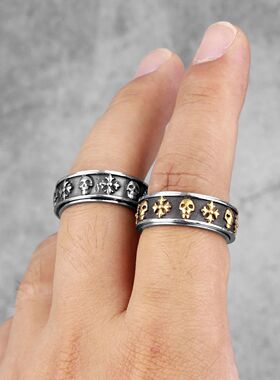 Cross Skull Retro Rotatable Stainless Steel Mens Rings Punk