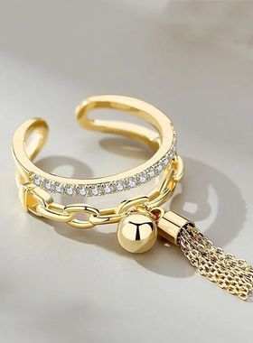 Korean Fashion Metal Ball Shaped Pendant Tassel Ring for Wom