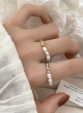 2025 Fashion Silver Color Pearl Rings for Women Couples Simp