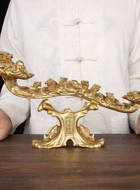 如意黄铜把件龙凤九龙铜大象摆件