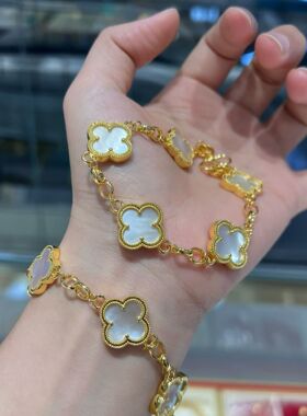 18k含金厚版五花手链Au750不脱模天然玛瑙多色百搭黄金手饰水贝发