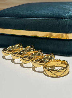 18K金菱格纹戒指不脱模au750金时尚指环叠戴素圈戒子高级感水贝礼