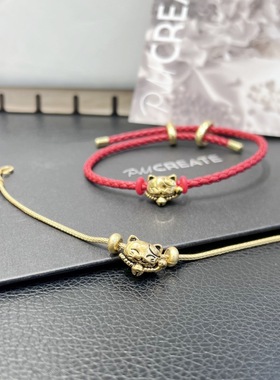 纯18K招财猫手串au750彩金烤漆吊坠幸运手链转运珠礼物情侣款