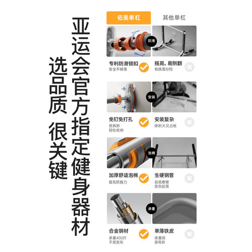 佑美单杠家用室内引体向上器家庭儿童吊环免打孔门上单杆拉伸健身 - 图0