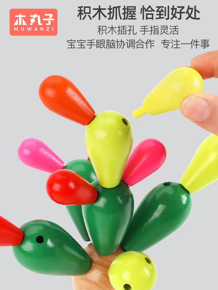 仙人掌仙人球拼插蒙氏早教益智积木 木丸子玩具建构/拼插积木