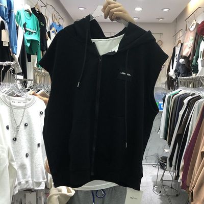 设计感连帽马甲卫衣女2025年秋冬加绒新款拉链外套休闲无袖马夹潮 - 图0