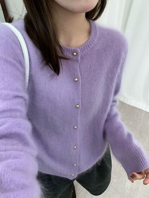 Brushed wool 79016 korean milky round neck gold button knitted cardigan fashionable atmosphere soft waxy fur coat