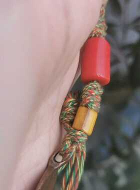 13813藏传老紫利马铜九宫牌 配老鹏骨老琉璃背云隔珠