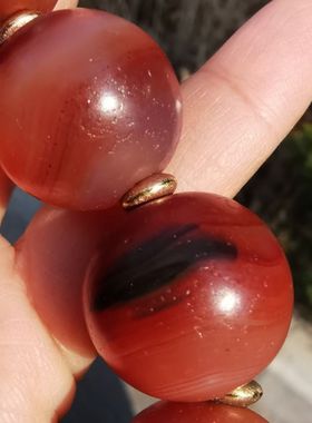 09493 藏传清代老红玛瑙手串 男士珠宝配饰文玩古董收藏品301058