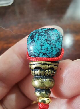 14749   藏传老绿松佛头配老利马铜佛塔三通