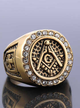 欧美共济会戒不锈钢指男复古光明会个性钛钢霸气十字架钛钢戒指男