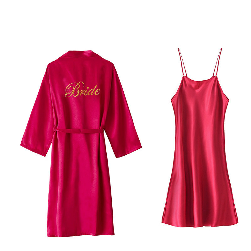 女士长款睡袍春夏仿真丝绸绣字晨袍bride新娘伴娘晨袍 结婚睡袍,淘宝优惠券,粉丝福利购,淘宝优惠卷