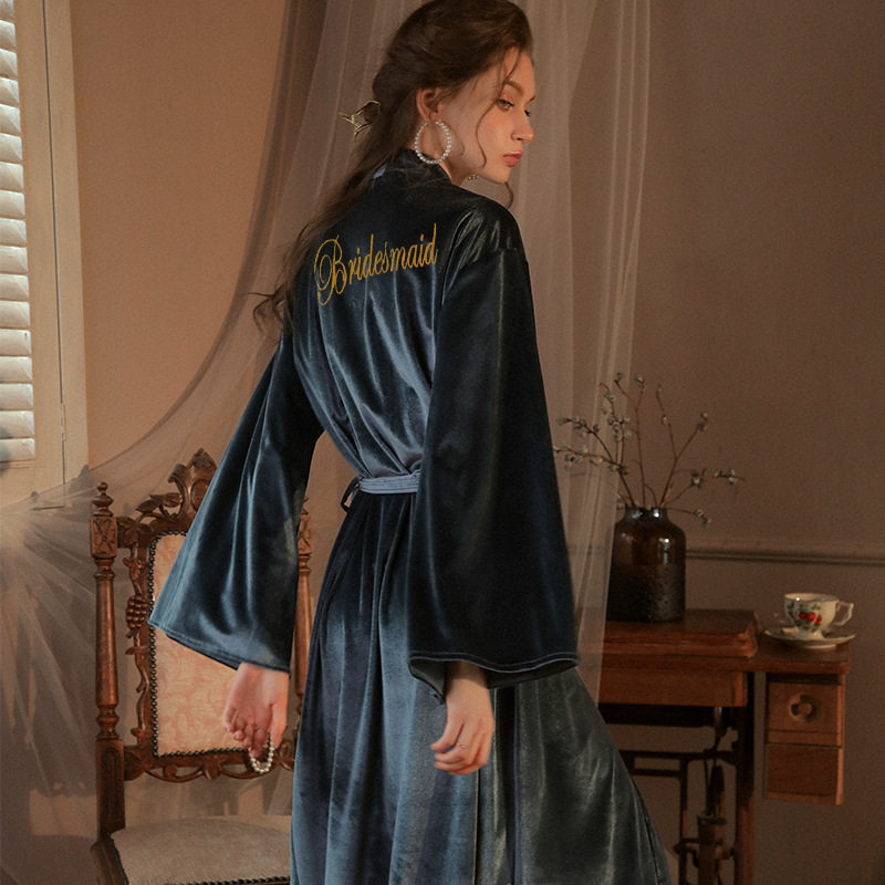 2025新款宽袖晨袍女新娘伴娘金丝绒长款睡袍春秋婚礼新婚红色睡衣,淘宝优惠券,粉丝福利购,淘宝优惠卷