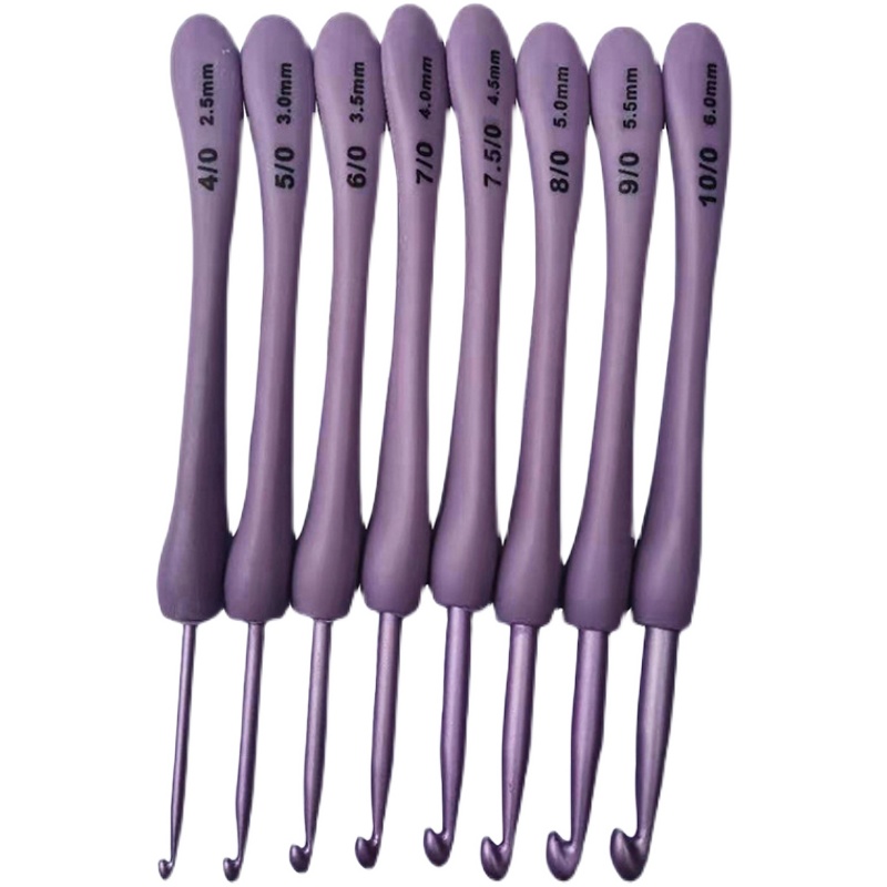 编织工具毛衣针新款ABS紫色塑料柄氧化铝钩针一套8支装袋 - 图3