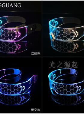 LED七彩科技感发光蹦迪抖音酒吧夜店眼镜女赛博拍照气氛道具男潮