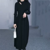 Осенний модный лонгслив, черный длинный корсет, приталенное платье, средней длины