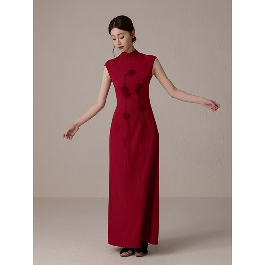 Vestido cheongsam de flores rojas de estilo chino nuevo y original