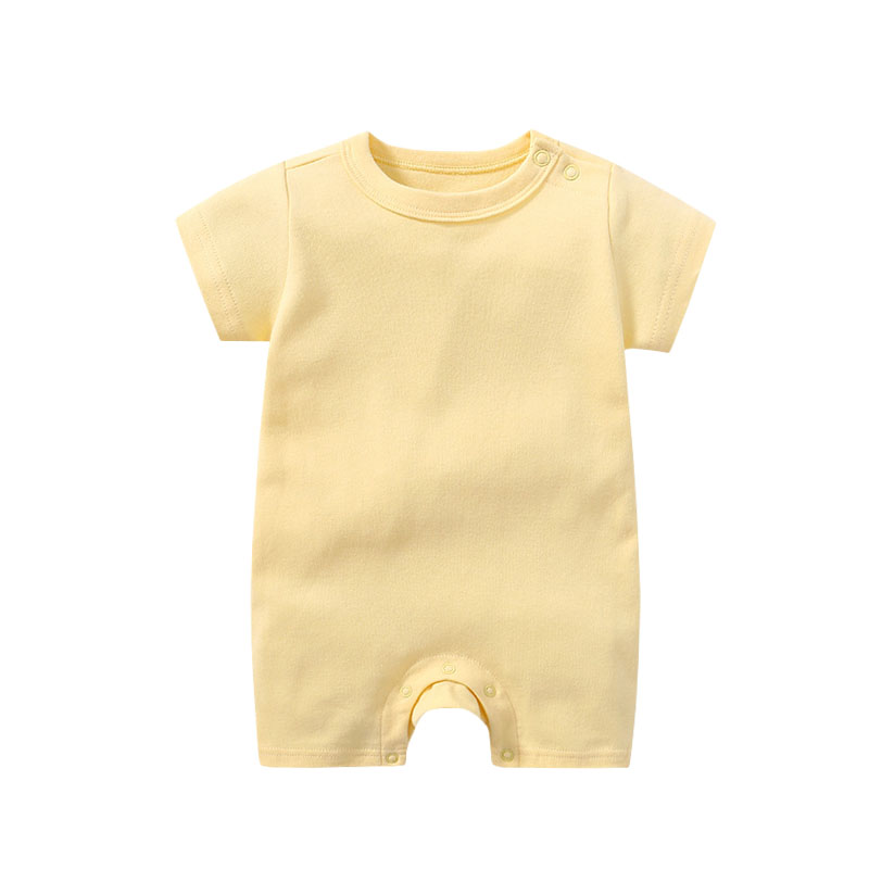 INS婴儿连体衣夏季短袖哈衣纯色平角爬服棉质宝宝衣服连身短爬服