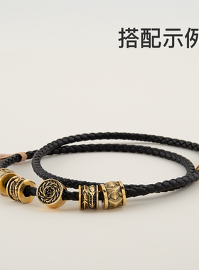 diy细款牛皮绳吊坠黑色竹节项链绳串珠子吊牌牛皮项链简约真皮