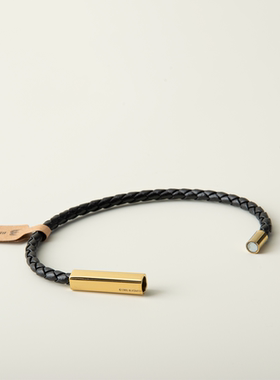 小金条4mm真牛皮黑色手环极简高档男女手绳方磁吸手镯运动