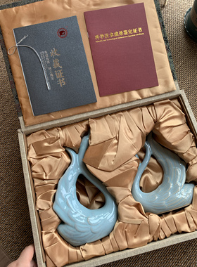 一生一世一双人 朱家汝窑汝瓷天鹅摆件工艺品结婚乔迁礼盒