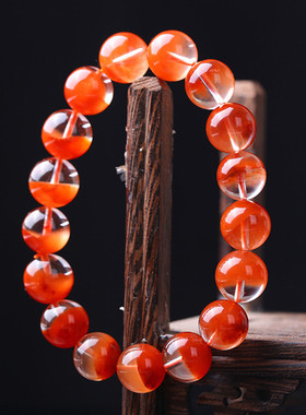 天然红兔毛水晶手链聚宝盆红水晶手串女红兔毛散珠招财红幽灵水晶