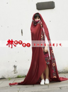 2.3米长棉麻刺绣花围巾